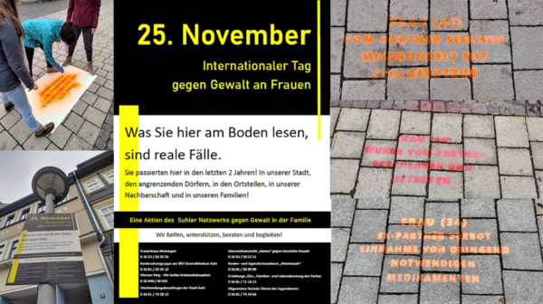 Collage von der Straßen-Sprüh-Aktion zum Tag gegen Gewalt an Frauen 2022